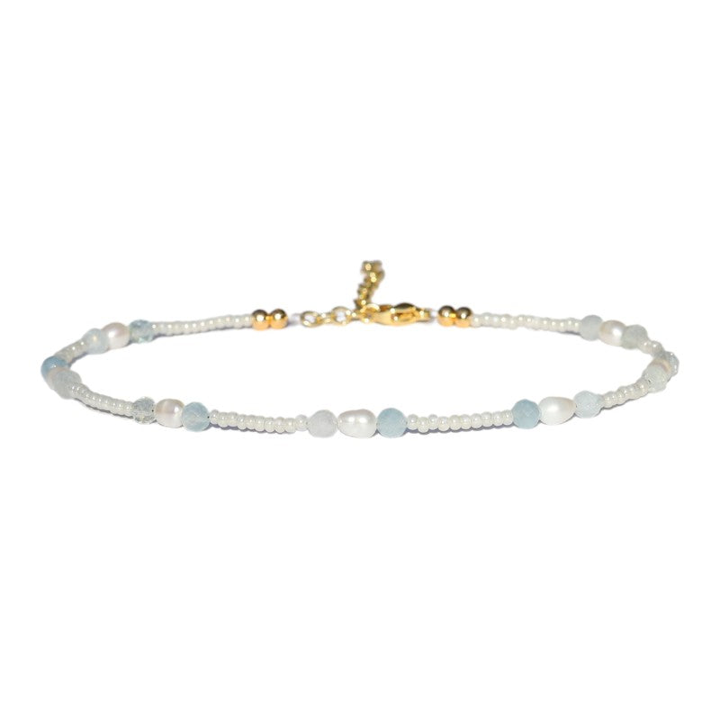 Genuine Aquamarine and Pearls Luxury Anklet