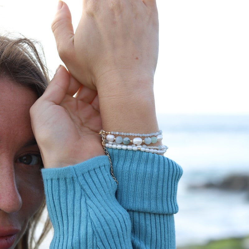 Genuine Aquamarine and Pearl  bracelet on hand