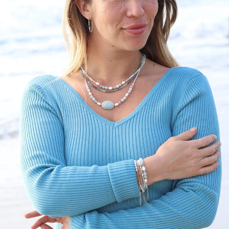 Aquamarine and Pearls Luxury Necklace lifestyle