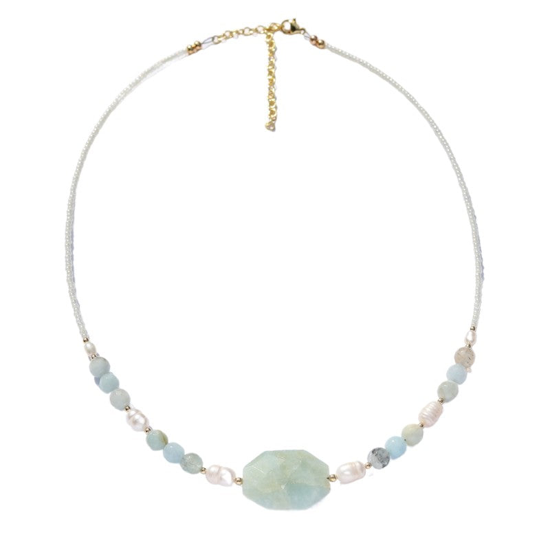 Genuine Aquamarine and Pearls Luxury Necklace