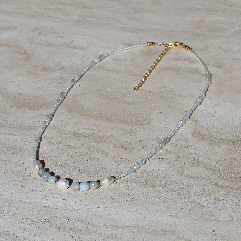 Genuine Aquamarine and Pearls Necklace