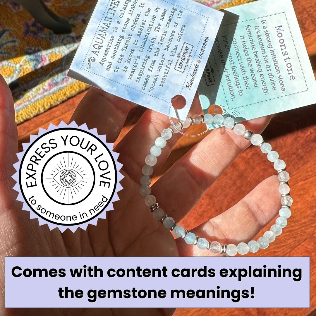 Genuine Aquamarine and Monnstone delicate bracelet with meaning cards 