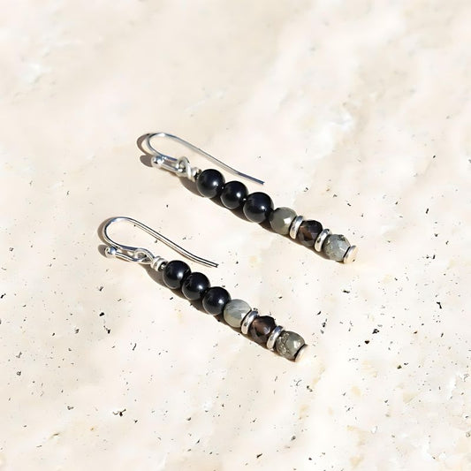 Black Tourmaline and Smoky Quartz Earrings