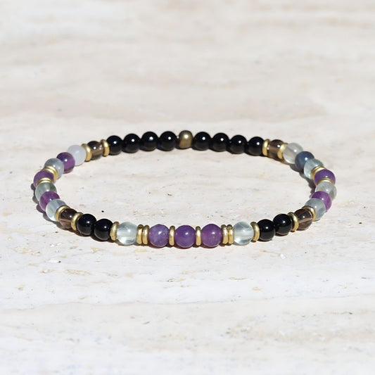"Protection and Good Energy" Black Tourmaline and Smoky Quartz Delicate Bracelet