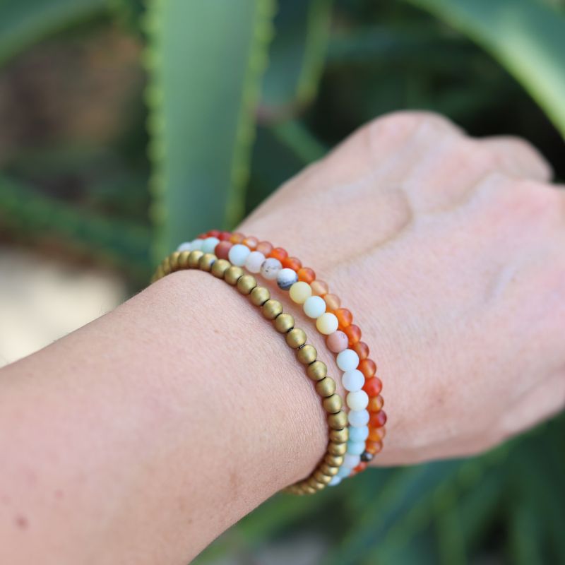 Amazonite Carnelian and Hematite Dainty Bracelet on hand model