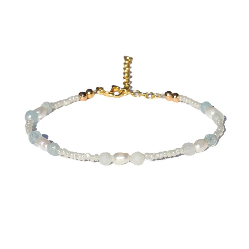 Dainty Aquamarine and Pearl Bracelet