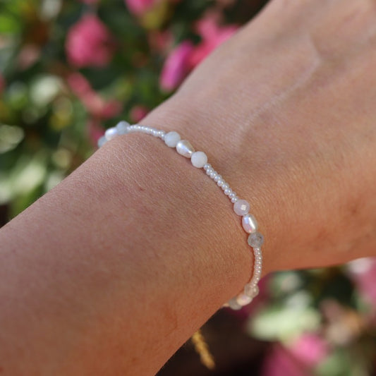 Dainty Aquamarine and Pearl Bracelet