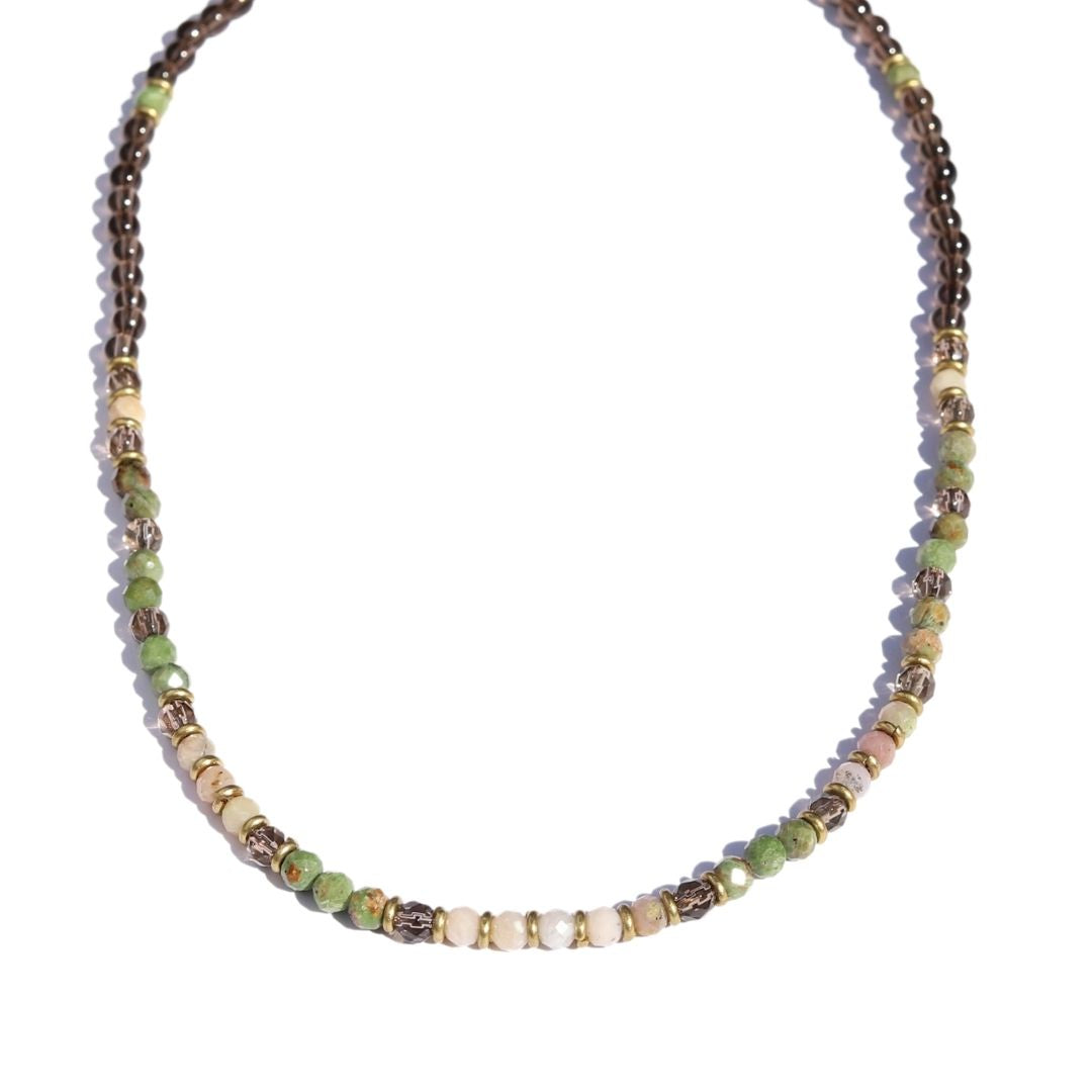Green Opal and Smoky Quartz Delicate Necklace