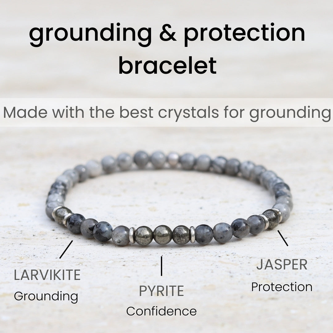 “Protection and Grounding” Jasper and Larvikite Mens Bracelet