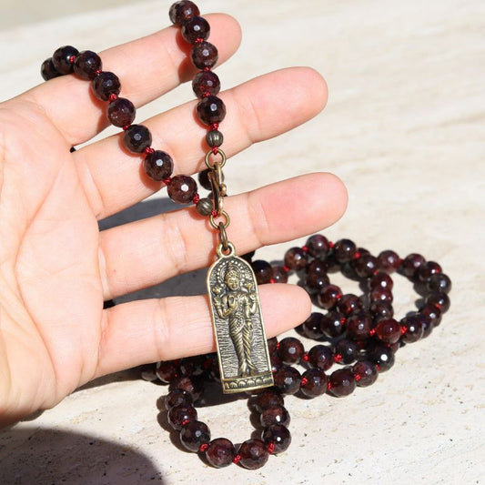 Hand Knotted Garnet Lakshmi Mala Necklace *Final Sale*