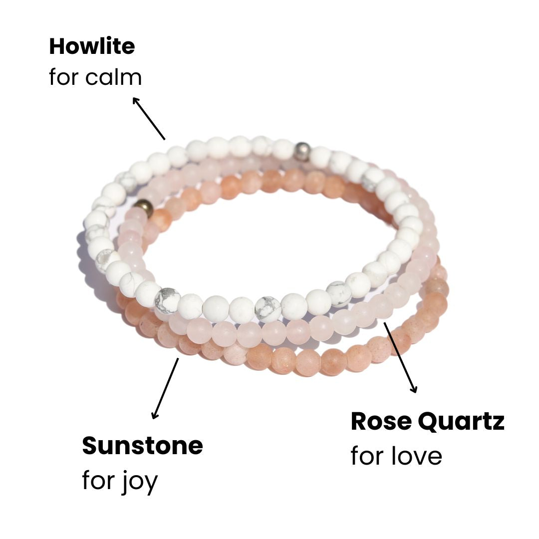 "Joy" Howlite Rose Quartz & Sunstone Bracelet Set
