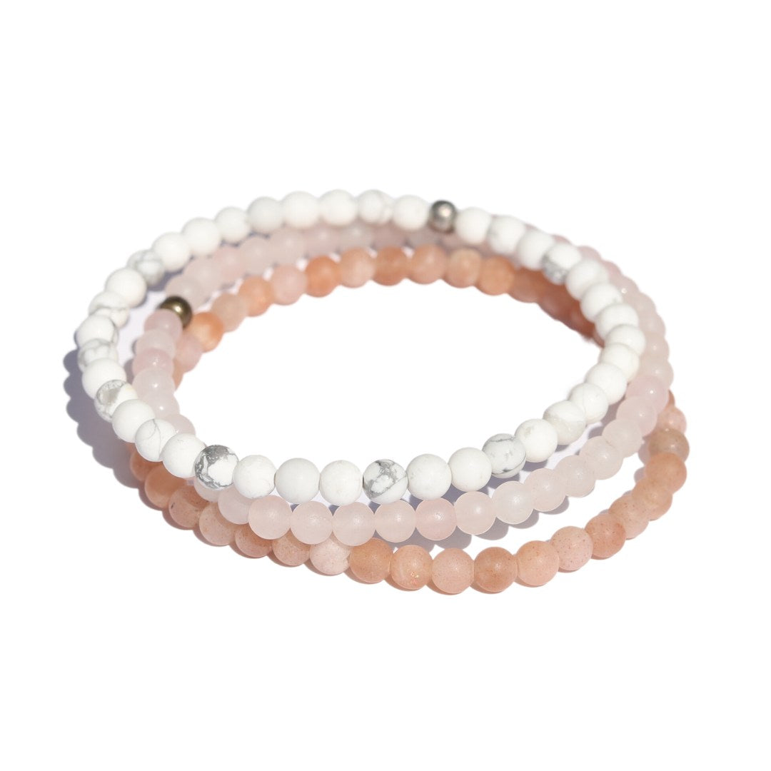 Howlite Rose Quartz and Sunstone Delicate Beaded Bracelet
