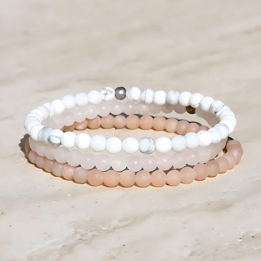 Howlite Rose Quartz & Sunstone Bracelet Set
