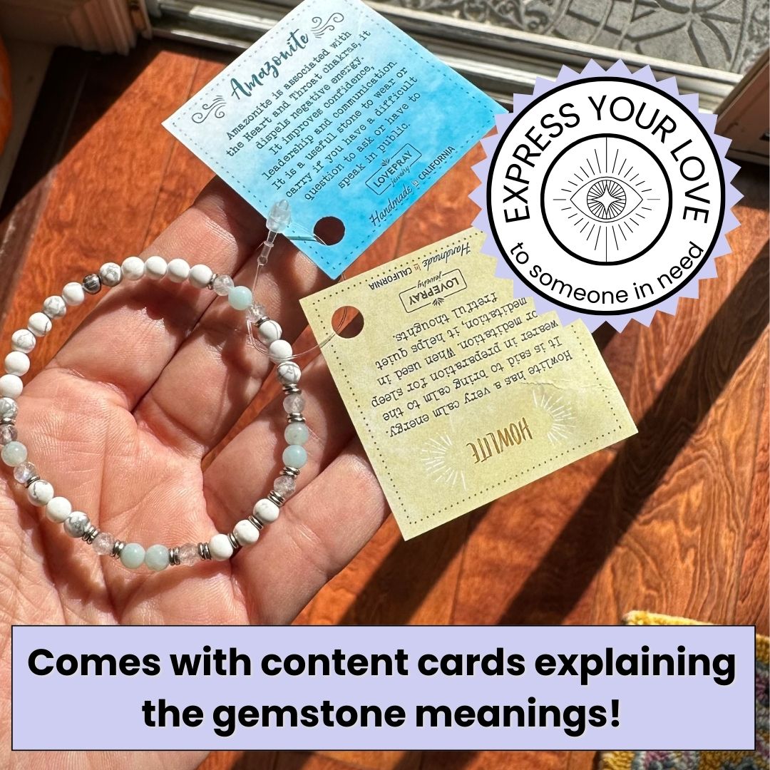 Genuine Howlite Amazonite and Labradorite delicate bracelet with meaning cards 