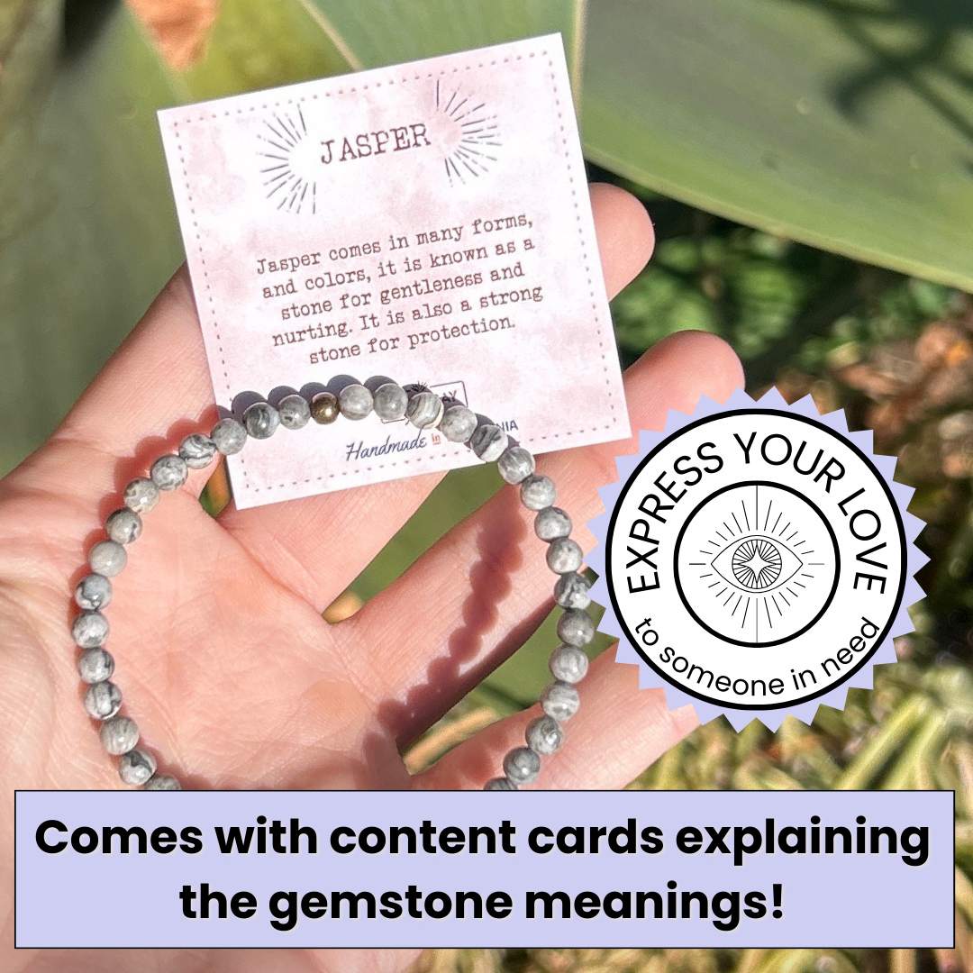 Genuine Matte Dalmatian Jasper delicate bracelet with meaning cards 