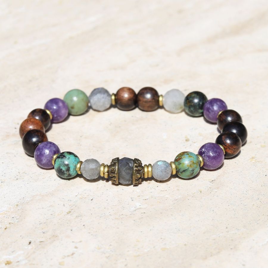 Labradorite, Lepidolite & Ebony Bracelet