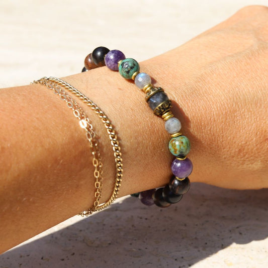 Labradorite, Lepidolite & Ebony Bracelet