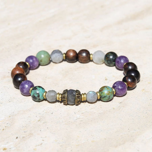 Labradorite, Lepidolite & Ebony Bracelet