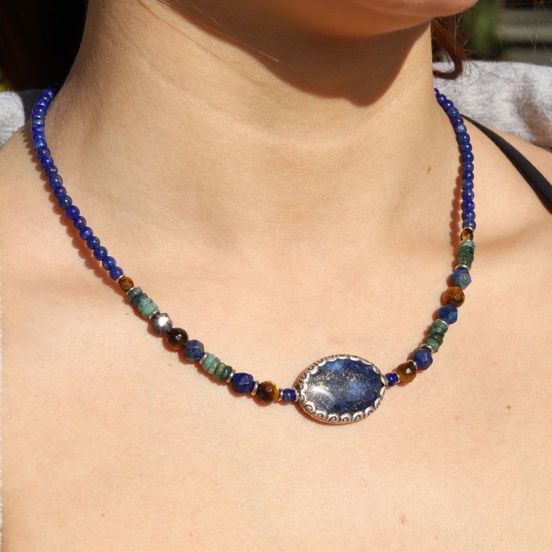 Vintage Lapis Lazuli & Emerald Necklace  *Final Sale*