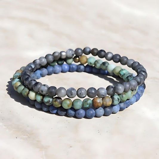 Larvikite African Turquoise & Dumortierite Bracelet Set
