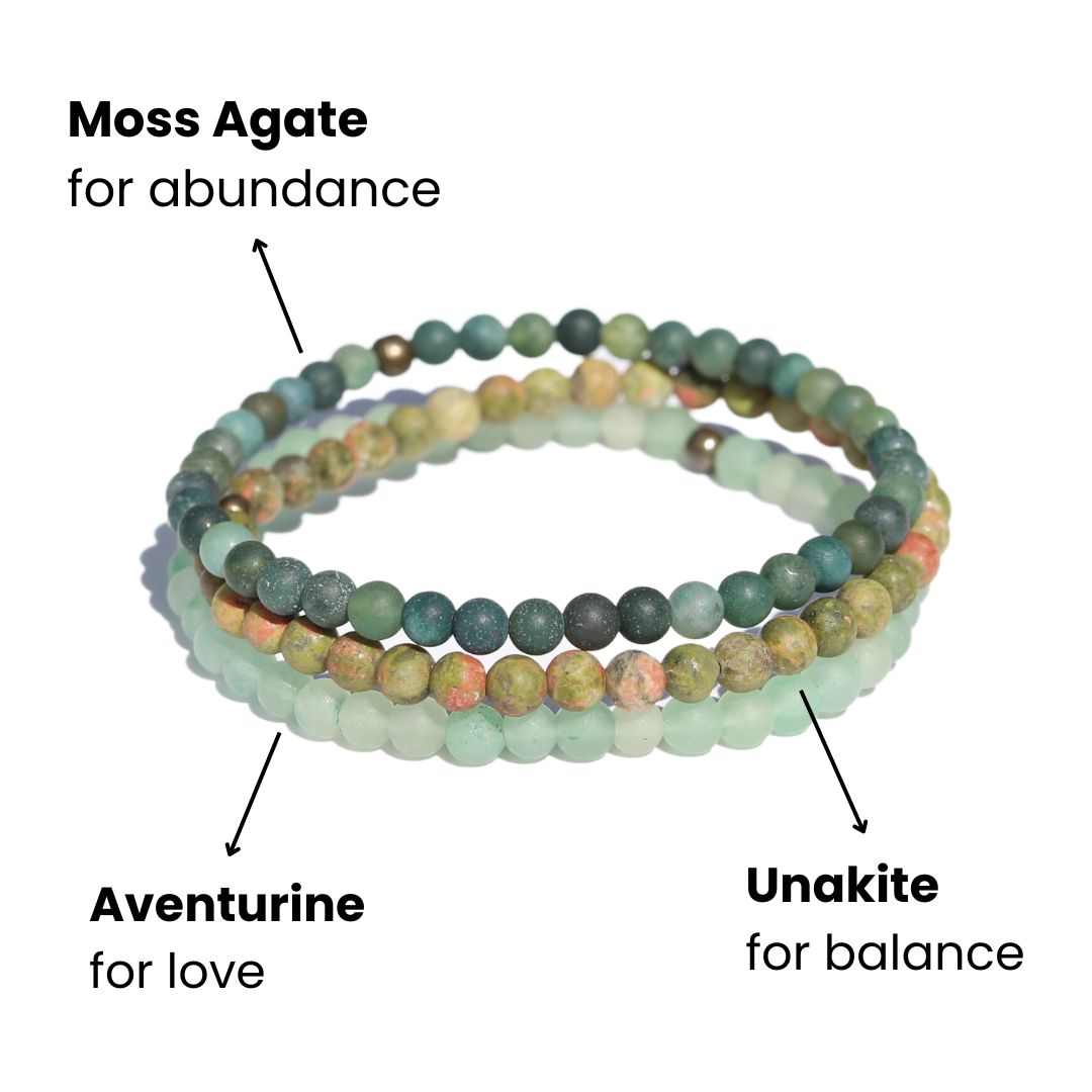 Genuine Moss Agate, Unakite and Aventurine Bracelet Set