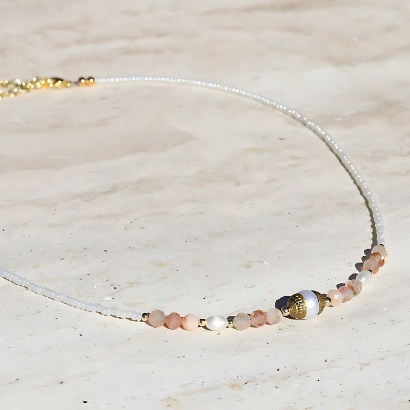 Sunstone and Pearl Necklace