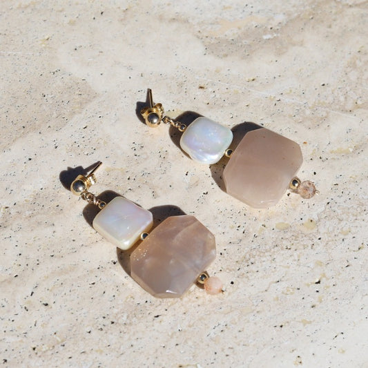 Pearl and Sunstone Earrings