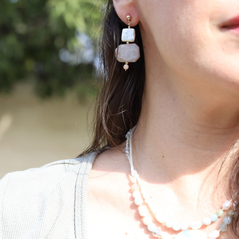 Pearl and Sunstone Earrings