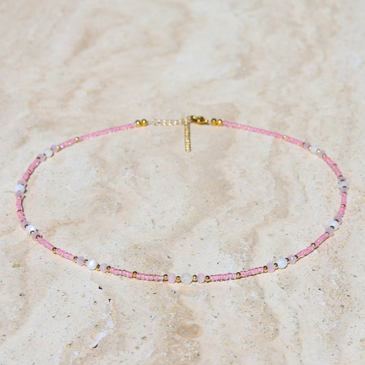 Pink Moonstone Beaded Necklace