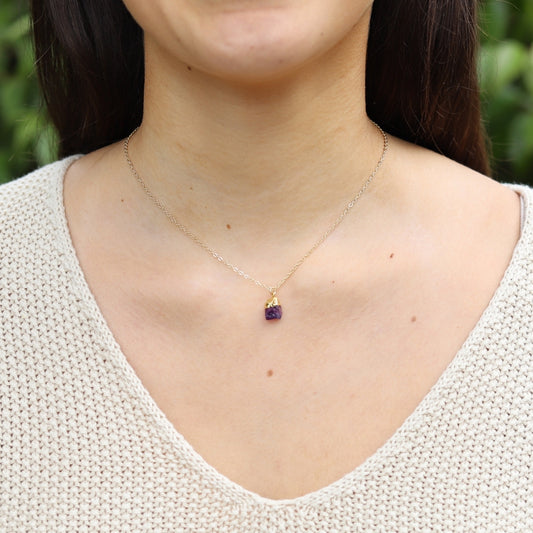 Delicate Raw Amethyst Pendant Necklace