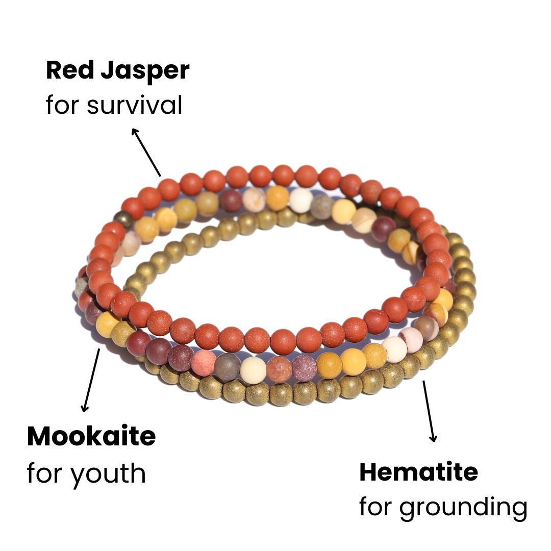 "Youth" Red Jasper Mookaite & Hematite Bracelet Set