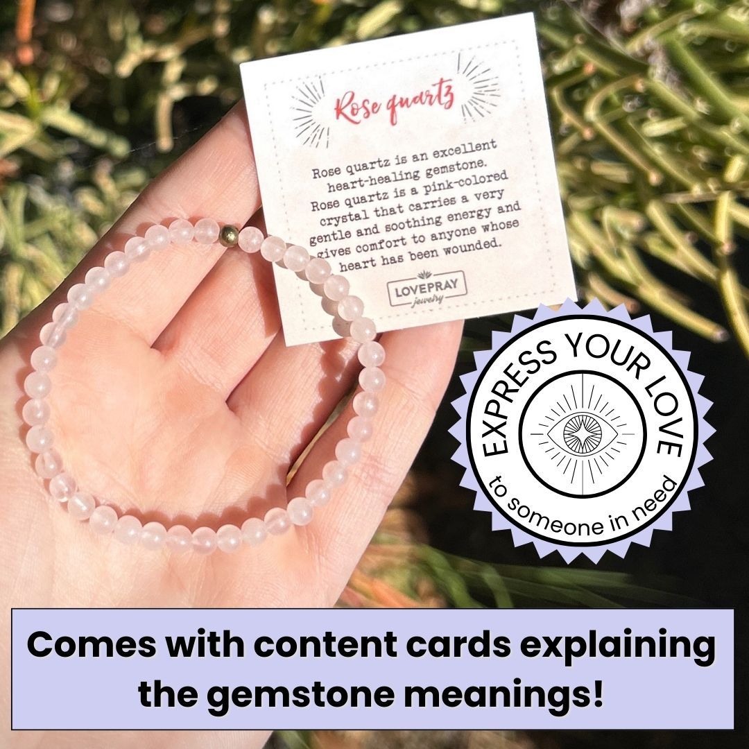 Genuine Rose Quartz delicate bracelet with meaning cards 