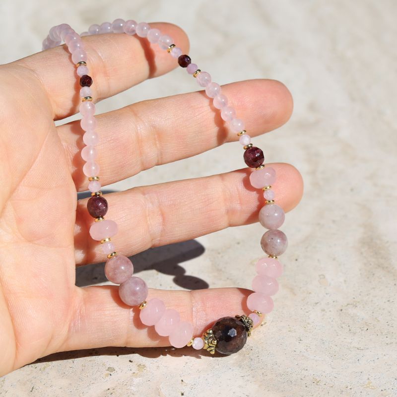 Rose Quartz & Garnet Beaded Necklace *Final Sale*