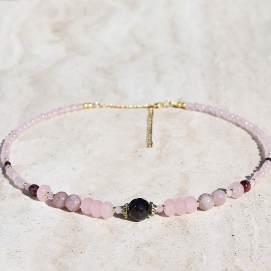 Rose Quartz & Garnet Beaded Necklace *Final Sale*
