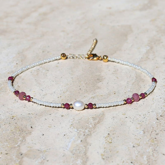 Pearl and Ruby Anklet