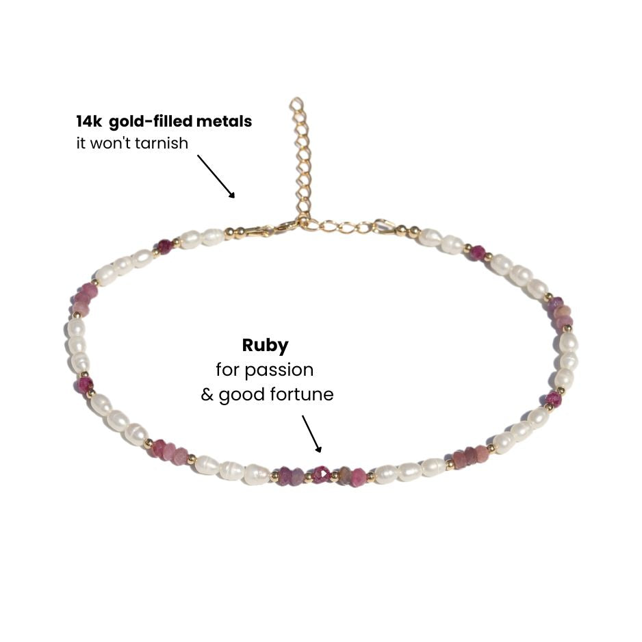 Pearl and Ruby Luxury Anklet
