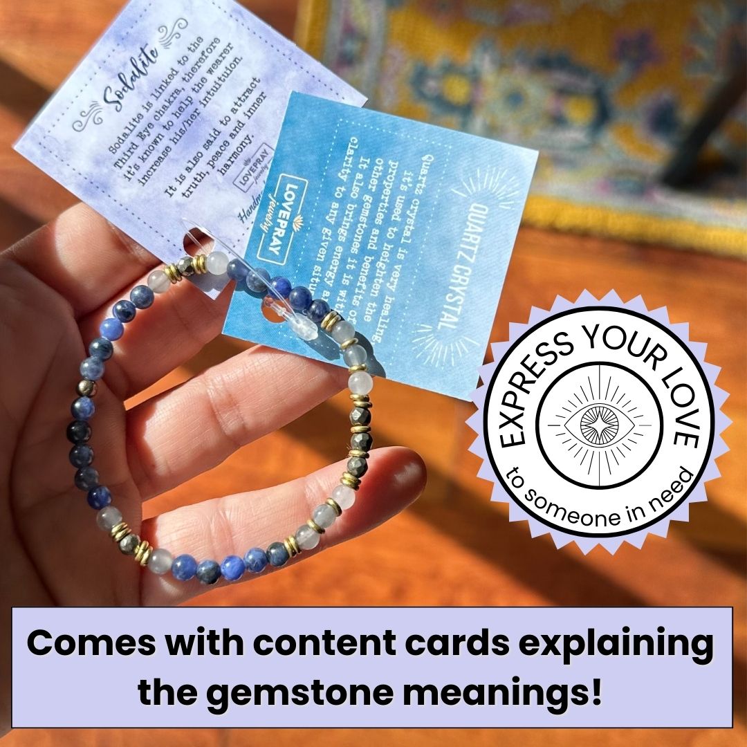 Genuine Sodalite and Quartz Crystaldelicate bracelet with meaning cards 