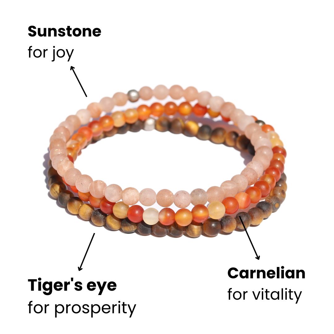 "Prosperity" Sunstone Carnelian & Tigers eye Bracelet Set
