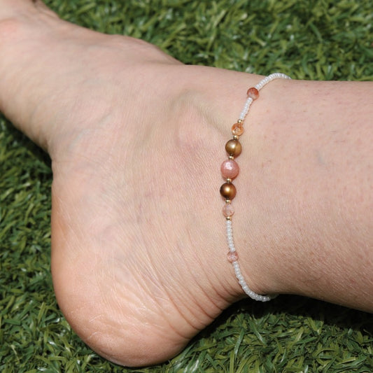 Sunstone and Pearl Anklet