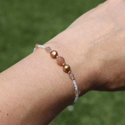 Sunstone and Pearl Bracelet
