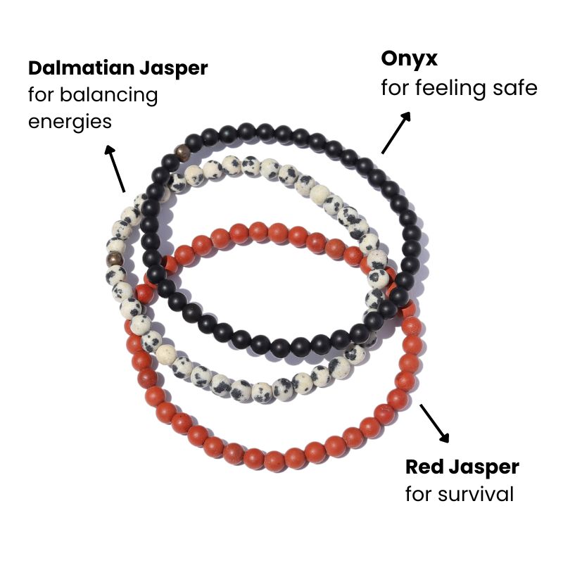 "Survival" Matte Red Jasper Onyx & Dalmatian Jasper Bracelet Set