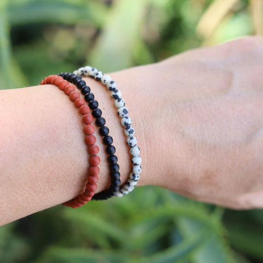 "Survival" Matte Red Jasper Onyx & Dalmatian Jasper Bracelet Set