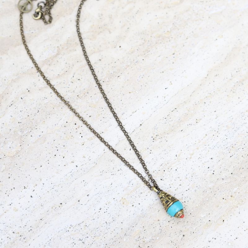 Tibetan Turquoise Pendant Chain Necklace - *Final Sale*
