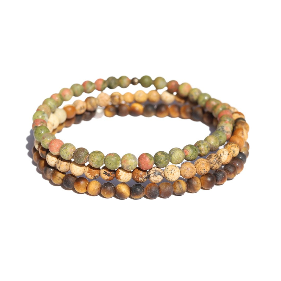 "Nurture" Matte Unakite Jasper & Tigers Eye Bracelet Set