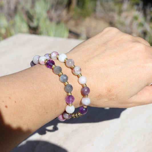 Lepidolite Amethyst and Labradorite Mala Bracelet