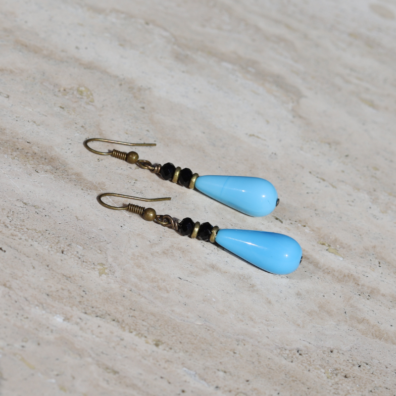 Vintage Glass Blue & Black Earrings *Final Sale*