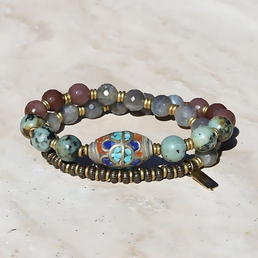 african turquoise & labradorite wrist mala