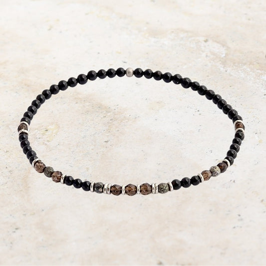 Black Tourmaline and Smoky Quartz Anklet