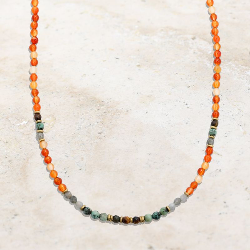 "Vitality and Prosperity" Carnelian and African Turquoise Delicate Necklace