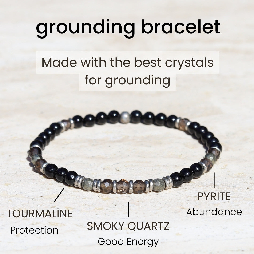 "Grounding" Black Tourmaline and Smoky Quartz Delicate Bracelet